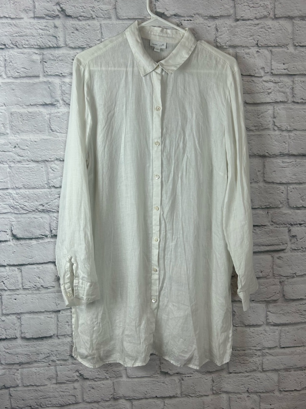 J.Jill Love Linen White 100% Linen Button Front Tunic Shirt Women’s L